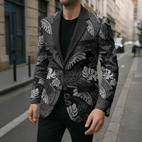 Grayscale Monstera Blazer Polynesian Tribal Pattern - Polynesian Pride