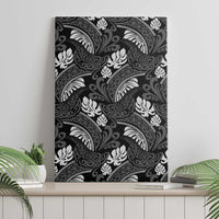 Grayscale Monstera Canvas Wall Art Polynesian Tribal Pattern - Polynesian Pride