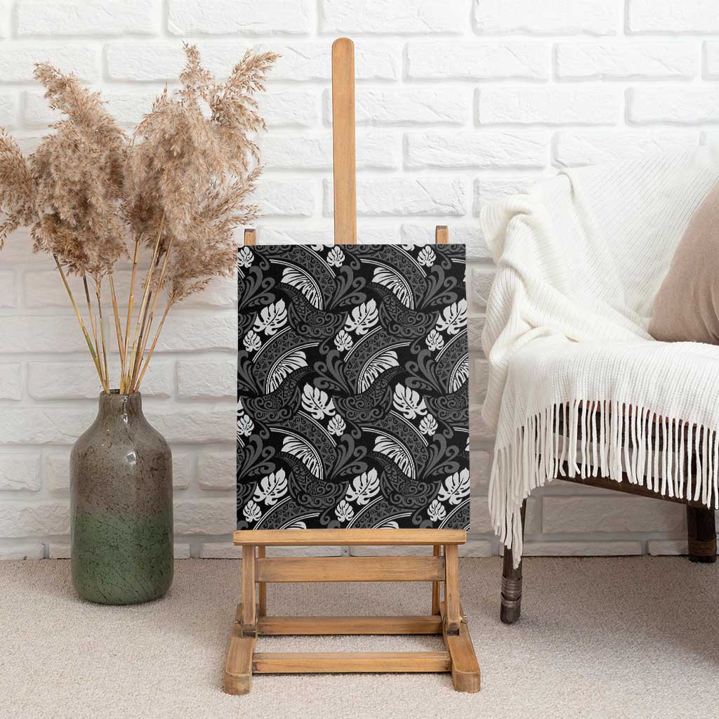 Grayscale Monstera Canvas Wall Art Polynesian Tribal Pattern - Polynesian Pride