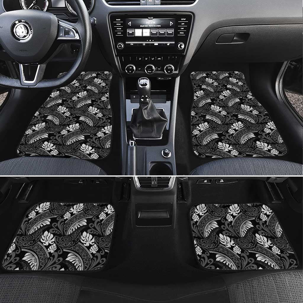 Grayscale Monstera Car Mats Polynesian Tribal Pattern - Polynesian Pride