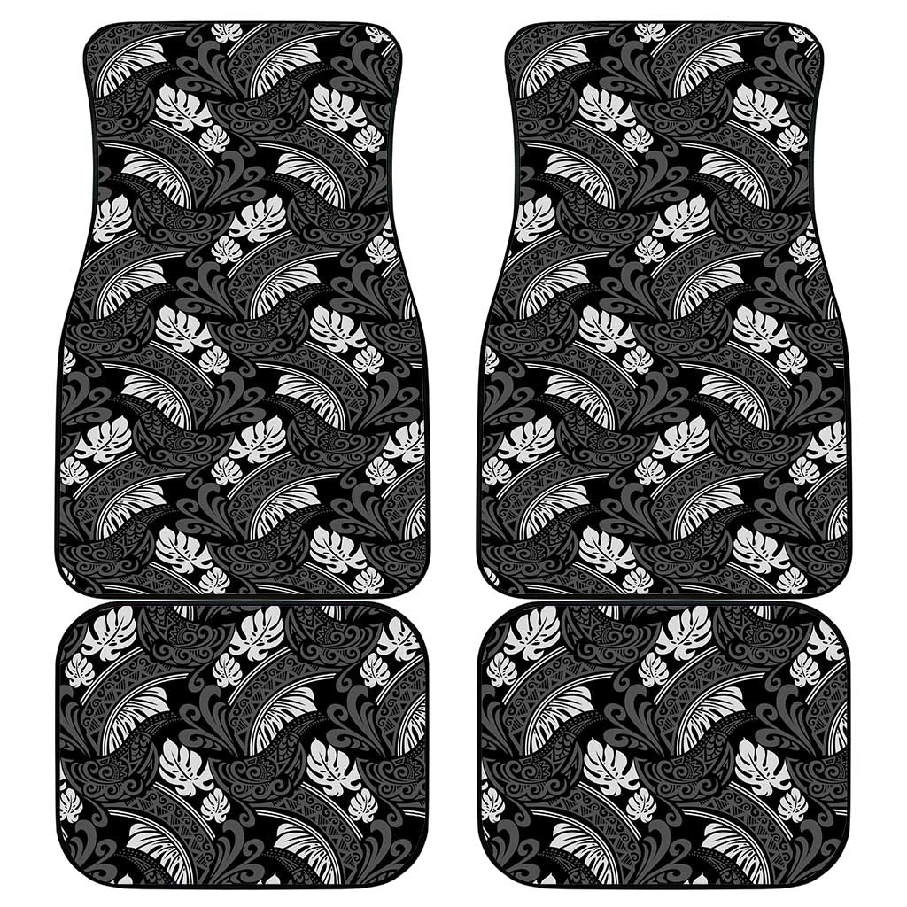 Grayscale Monstera Car Mats Polynesian Tribal Pattern - Polynesian Pride