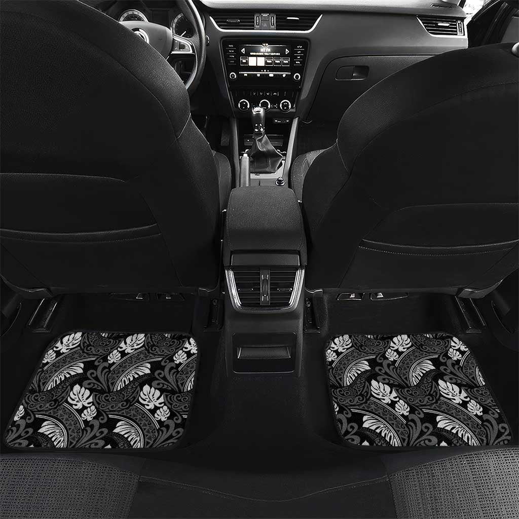 Grayscale Monstera Car Mats Polynesian Tribal Pattern - Polynesian Pride