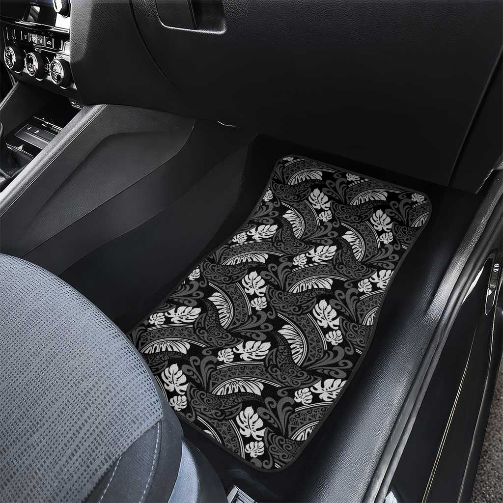Grayscale Monstera Car Mats Polynesian Tribal Pattern - Polynesian Pride