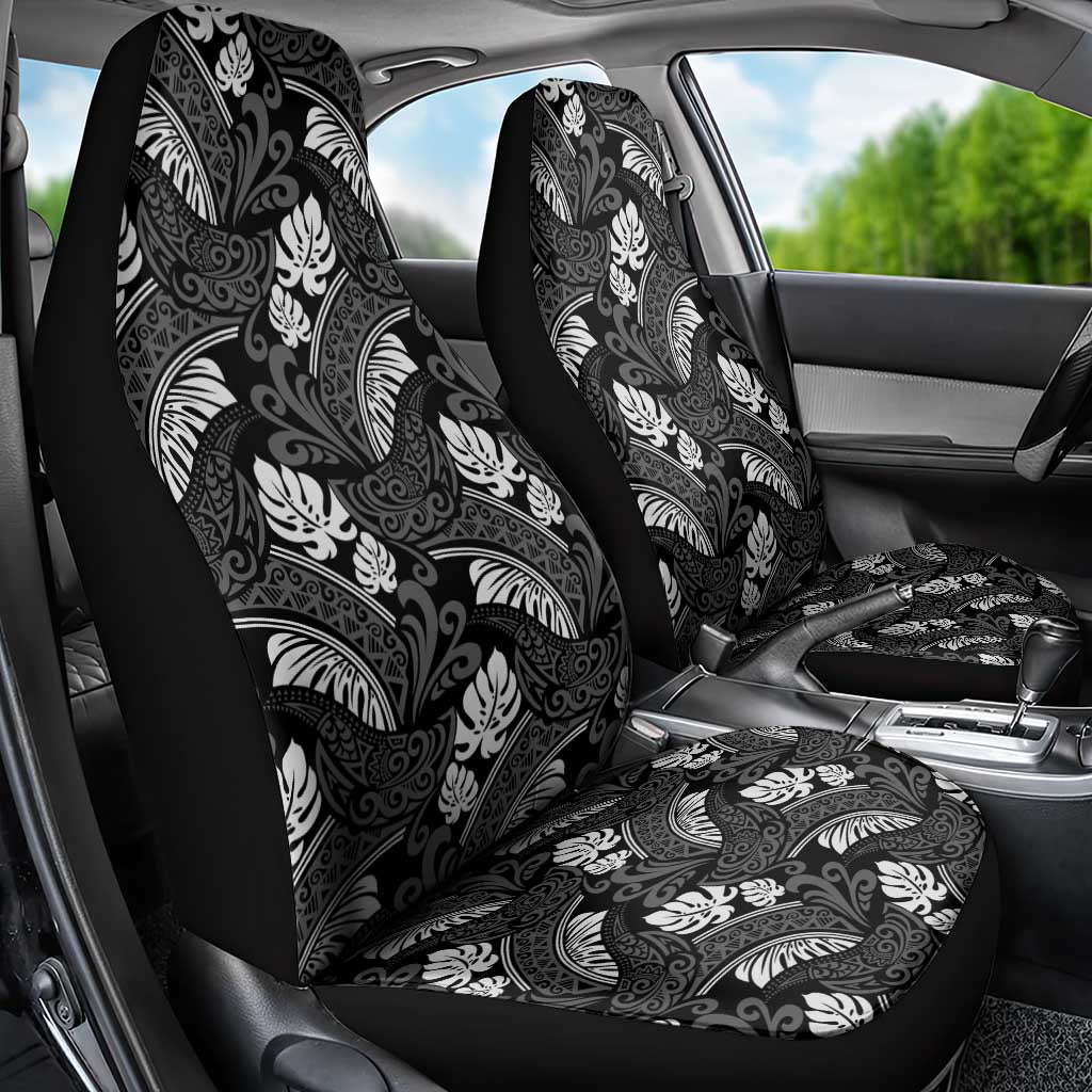 Grayscale Monstera Car Seat Cover Polynesian Tribal Pattern - Polynesian Pride