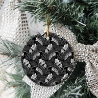 Grayscale Monstera Ceramic Ornament Polynesian Tribal Pattern - Polynesian Pride