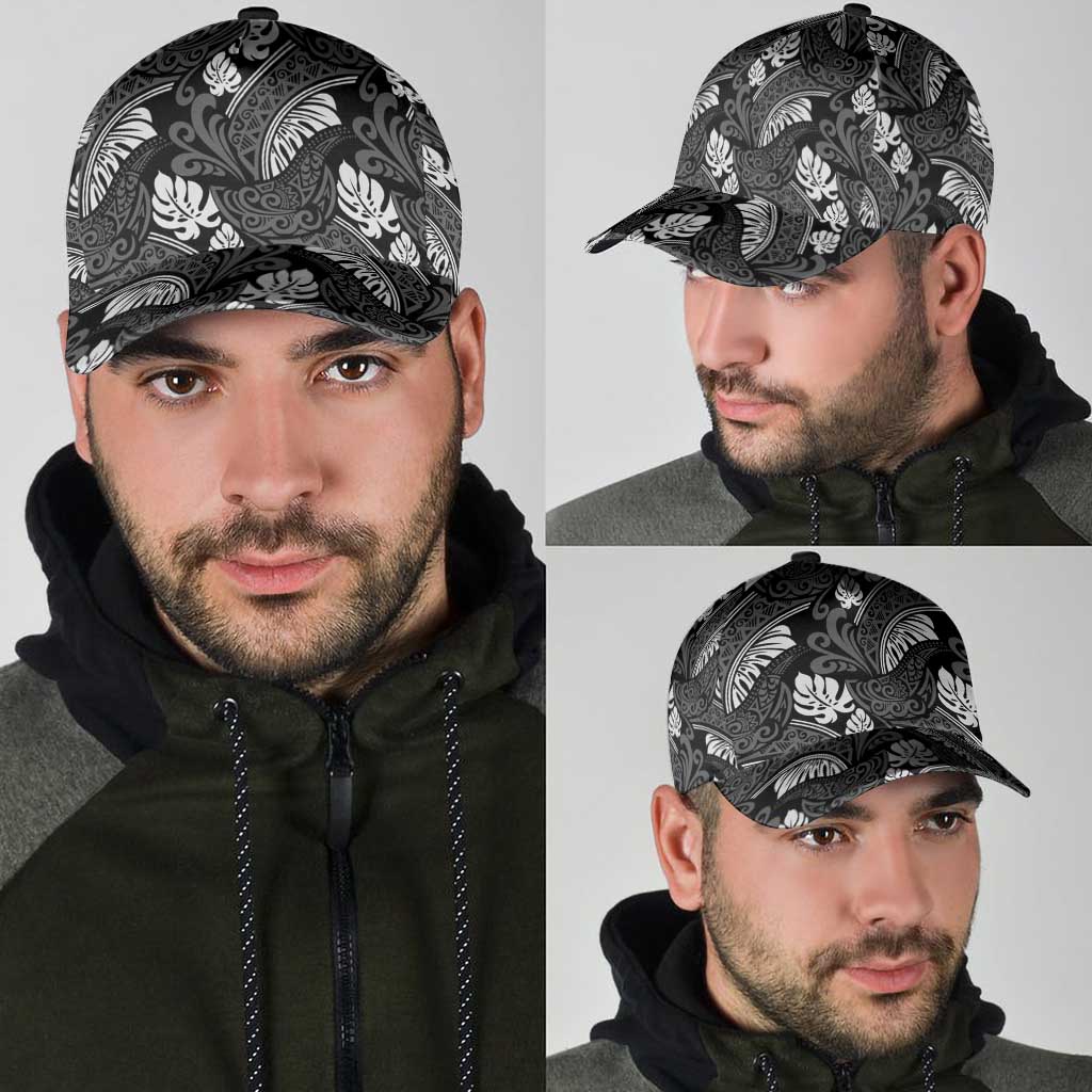 Grayscale Monstera Classic Cap Polynesian Tribal Pattern - Polynesian Pride