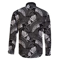 Grayscale Monstera Family Matching Long Sleeve Bodycon Dress and Hawaiian Shirt Polynesian Tribal Pattern - Polynesian Pride