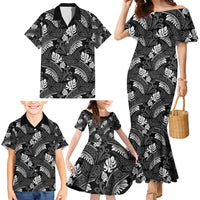 Grayscale Monstera Family Matching Mermaid Dress and Hawaiian Shirt Polynesian Tribal Pattern - Polynesian Pride