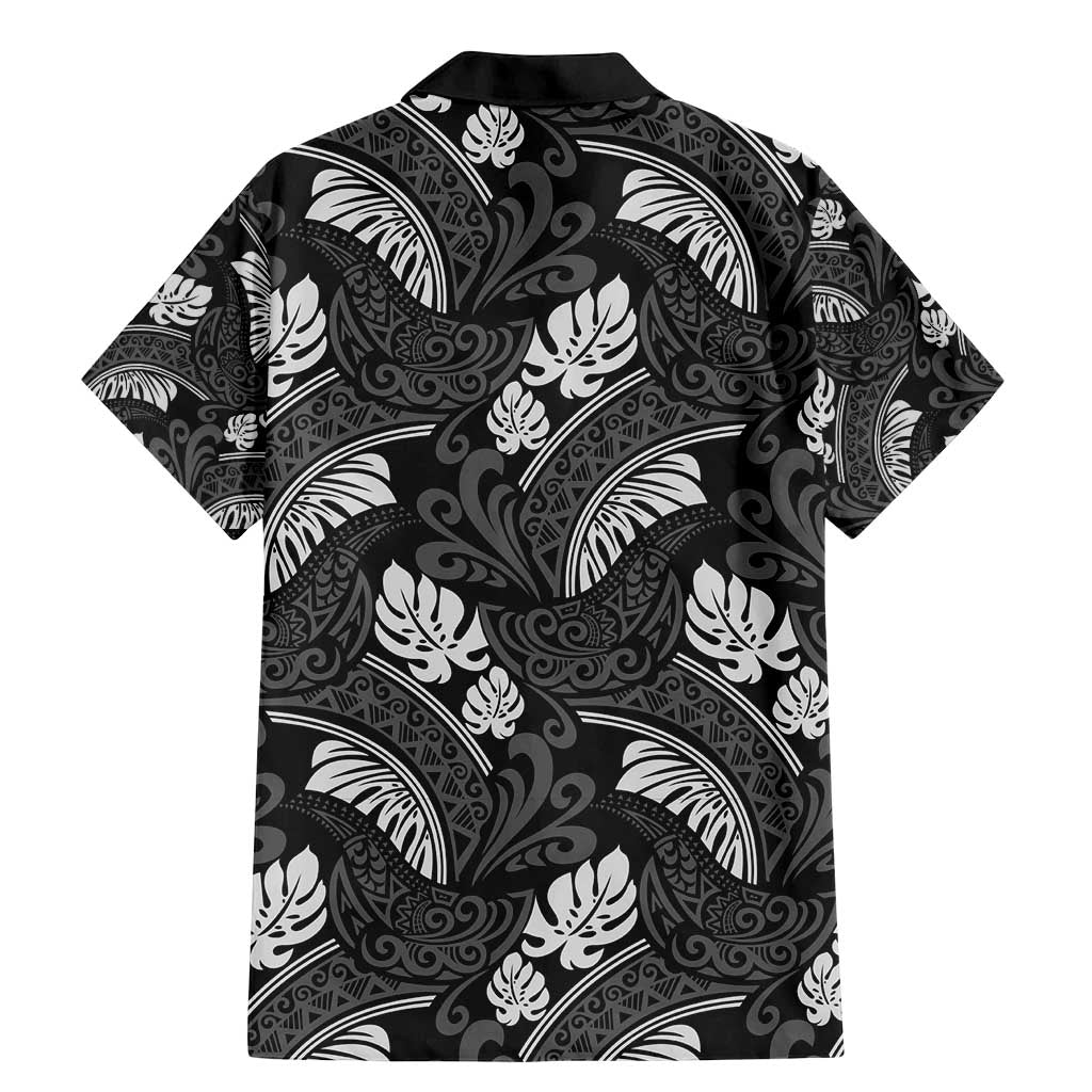 Grayscale Monstera Family Matching Mermaid Dress and Hawaiian Shirt Polynesian Tribal Pattern - Polynesian Pride