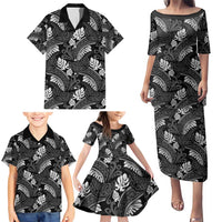 Grayscale Monstera Family Matching Puletasi and Hawaiian Shirt Polynesian Tribal Pattern - Polynesian Pride