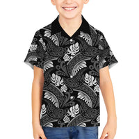 Grayscale Monstera Family Matching Puletasi and Hawaiian Shirt Polynesian Tribal Pattern - Polynesian Pride