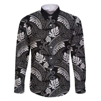 Grayscale Monstera Family Matching Short Sleeve Bodycon Dress and Hawaiian Shirt Polynesian Tribal Pattern - Polynesian Pride