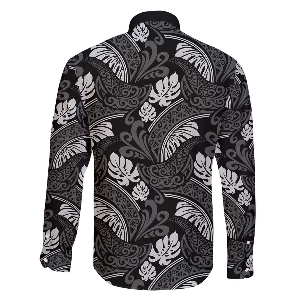 Grayscale Monstera Family Matching Short Sleeve Bodycon Dress and Hawaiian Shirt Polynesian Tribal Pattern - Polynesian Pride