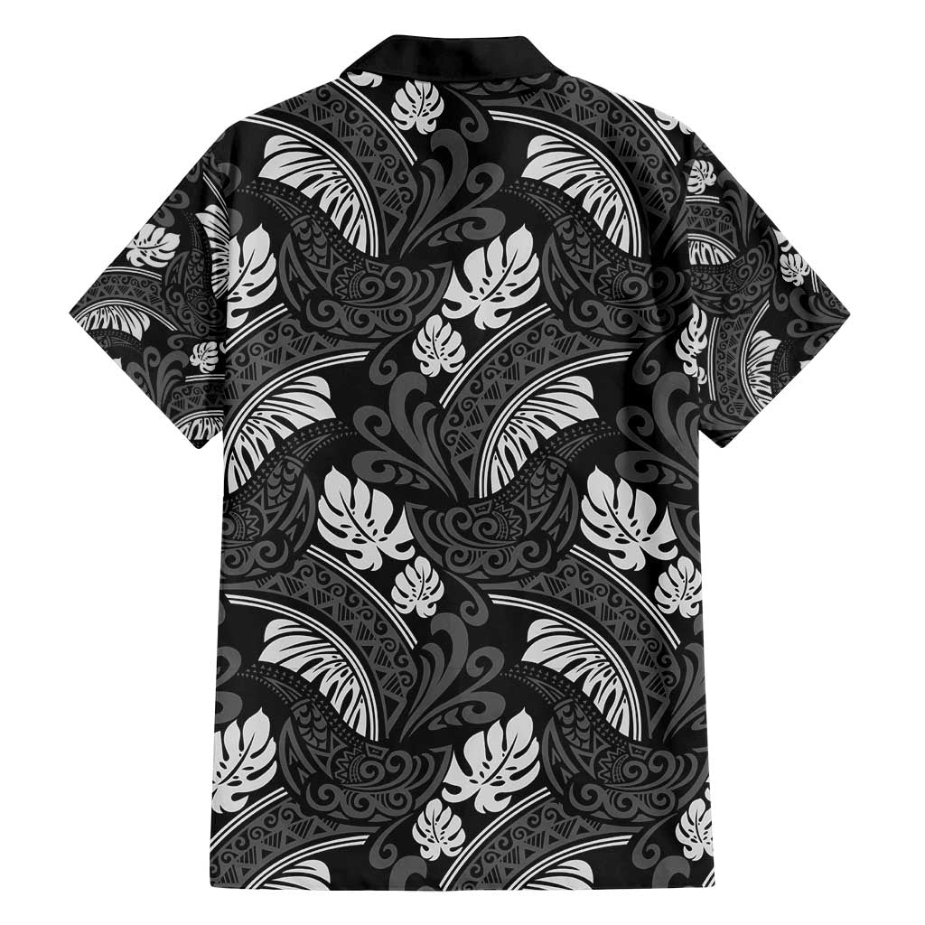 Grayscale Monstera Family Matching Tank Maxi Dress and Hawaiian Shirt Polynesian Tribal Pattern - Polynesian Pride