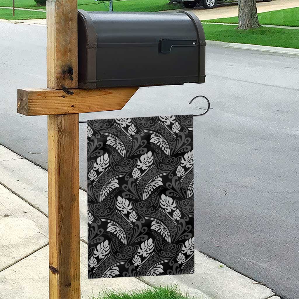 Grayscale Monstera Garden Flag Polynesian Tribal Pattern - Polynesian Pride