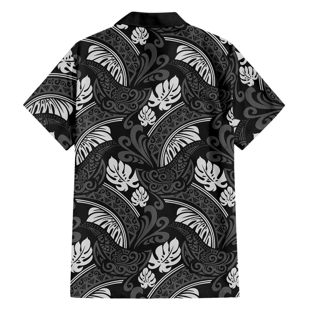 Grayscale Monstera Hawaiian Shirt Polynesian Tribal Pattern - Polynesian Pride