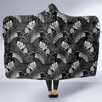 Grayscale Monstera Hooded Blanket Polynesian Tribal Pattern - Polynesian Pride