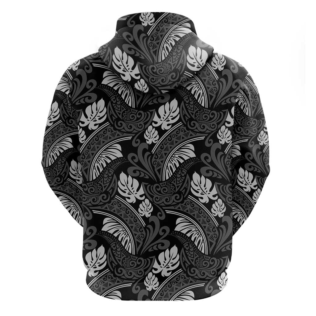 Grayscale Monstera Hoodie Polynesian Tribal Pattern - Polynesian Pride