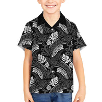 Grayscale Monstera Kid Hawaiian Shirt Polynesian Tribal Pattern - Polynesian Pride