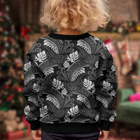Grayscale Monstera Kid Ugly Christmas Sweater Polynesian Tribal Pattern - Polynesian Pride