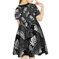 Grayscale Monstera Kid Short Sleeve Dress Polynesian Tribal Pattern - Polynesian Pride