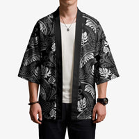 Grayscale Monstera Kimono Polynesian Tribal Pattern - Polynesian Pride