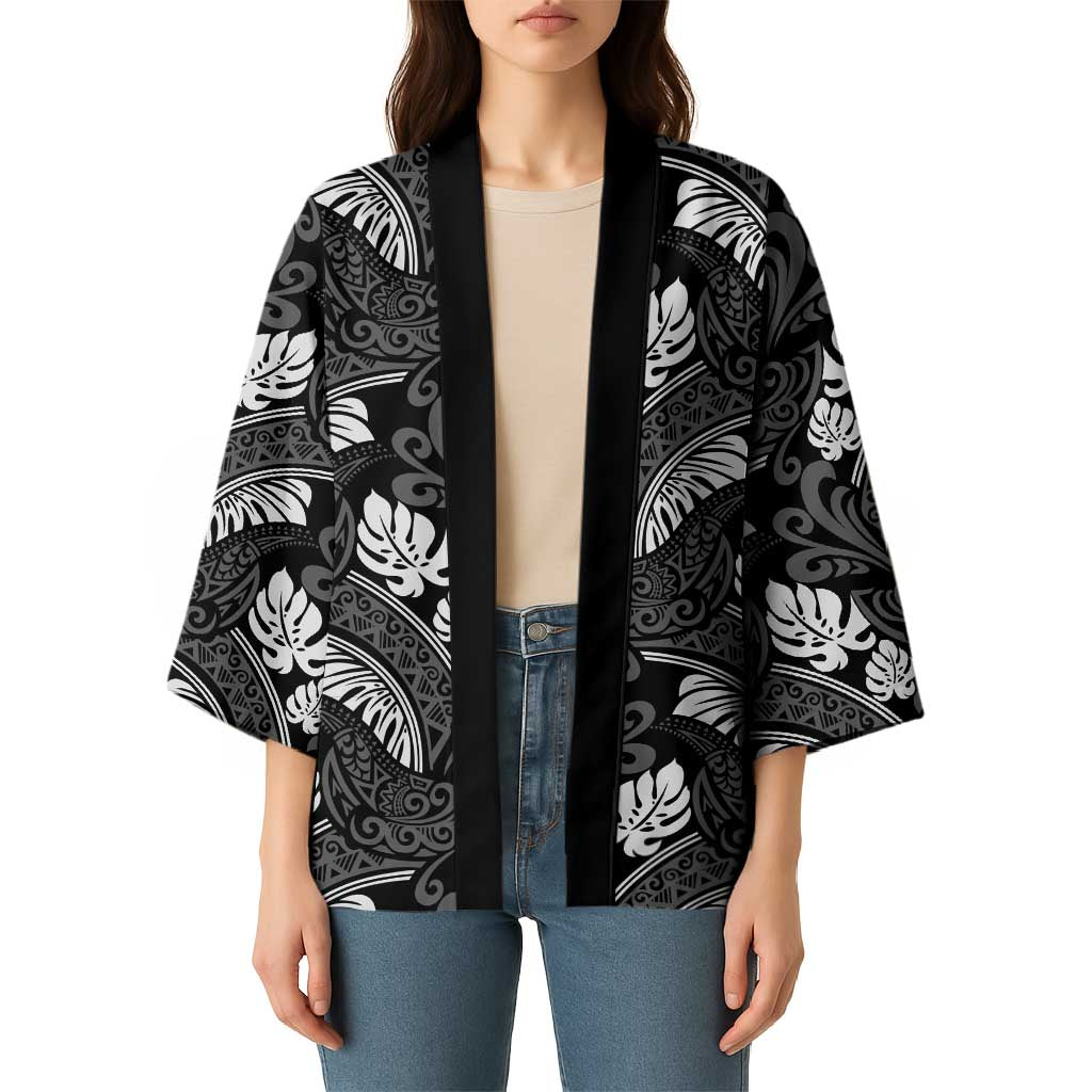 Grayscale Monstera Kimono Polynesian Tribal Pattern - Polynesian Pride