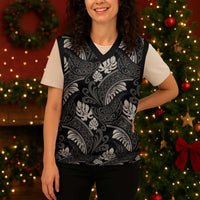 Grayscale Monstera Christmas Knitted V-Neck Vest Polynesian Tribal Pattern - Polynesian Pride