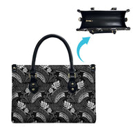 Grayscale Monstera Leather Bag Polynesian Tribal Pattern - Polynesian Pride