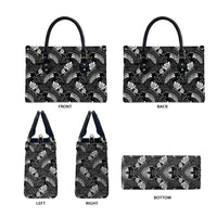 Grayscale Monstera Leather Bag Polynesian Tribal Pattern - Polynesian Pride