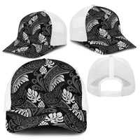 Grayscale Monstera Mesh Trucker Cap Polynesian Tribal Pattern - Polynesian Pride