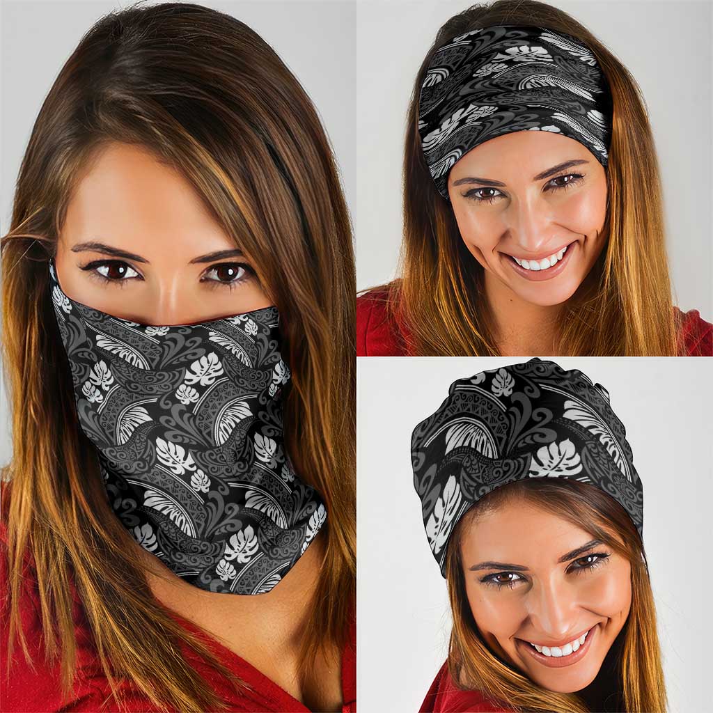 Grayscale Monstera Neck Gaiter Polynesian Tribal Pattern - Polynesian Pride