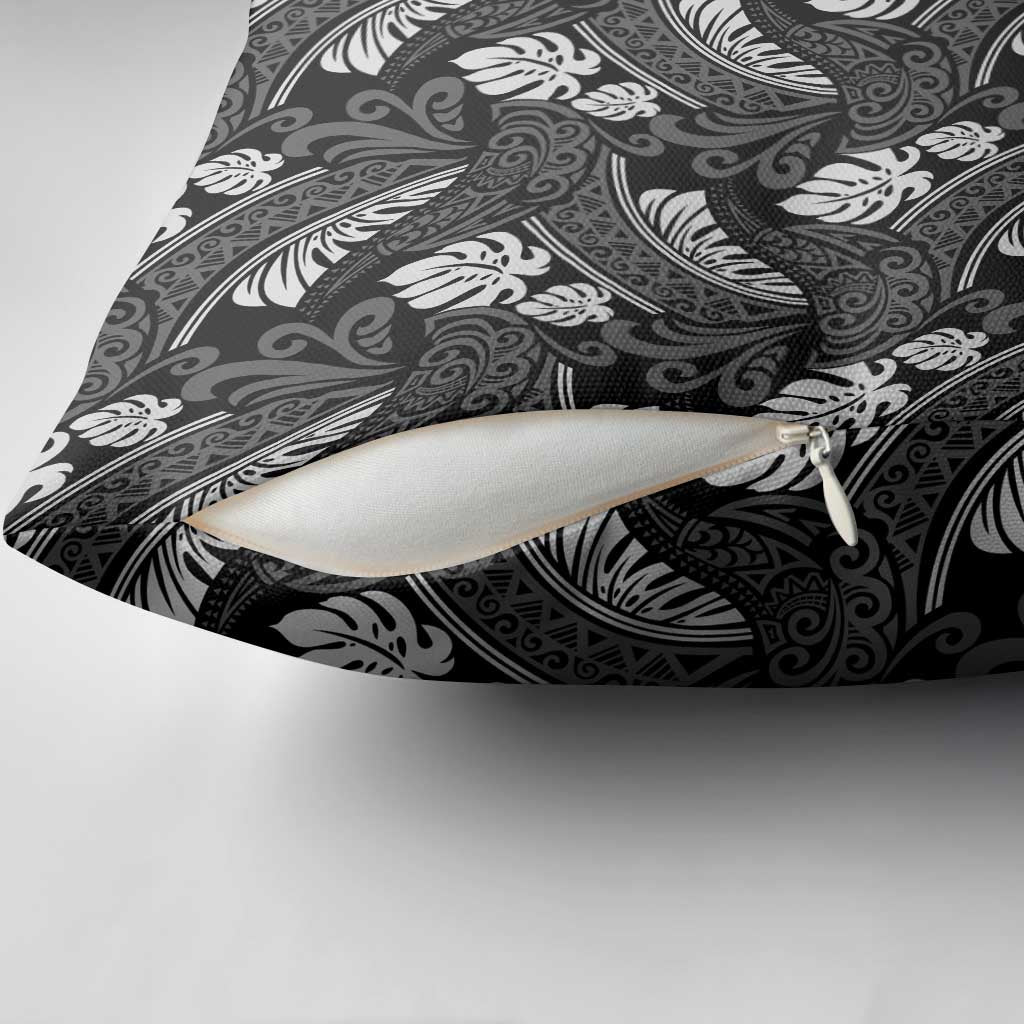 Grayscale Monstera Pillow Cover Polynesian Tribal Pattern - Polynesian Pride