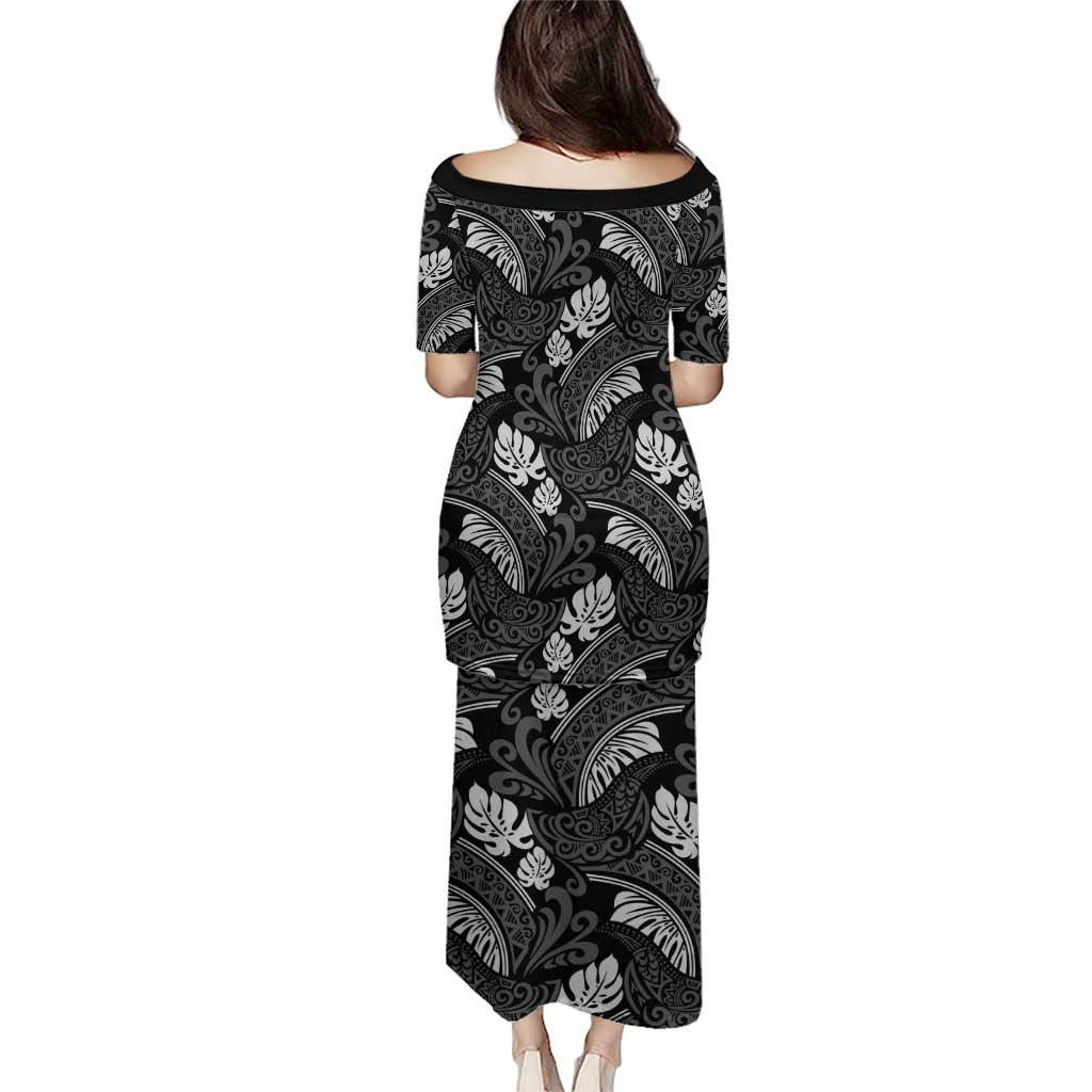 Grayscale Monstera Puletasi Polynesian Tribal Pattern - Polynesian Pride