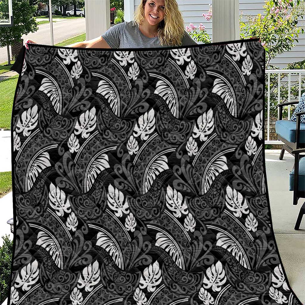 Grayscale Monstera Quilt Polynesian Tribal Pattern - Polynesian Pride