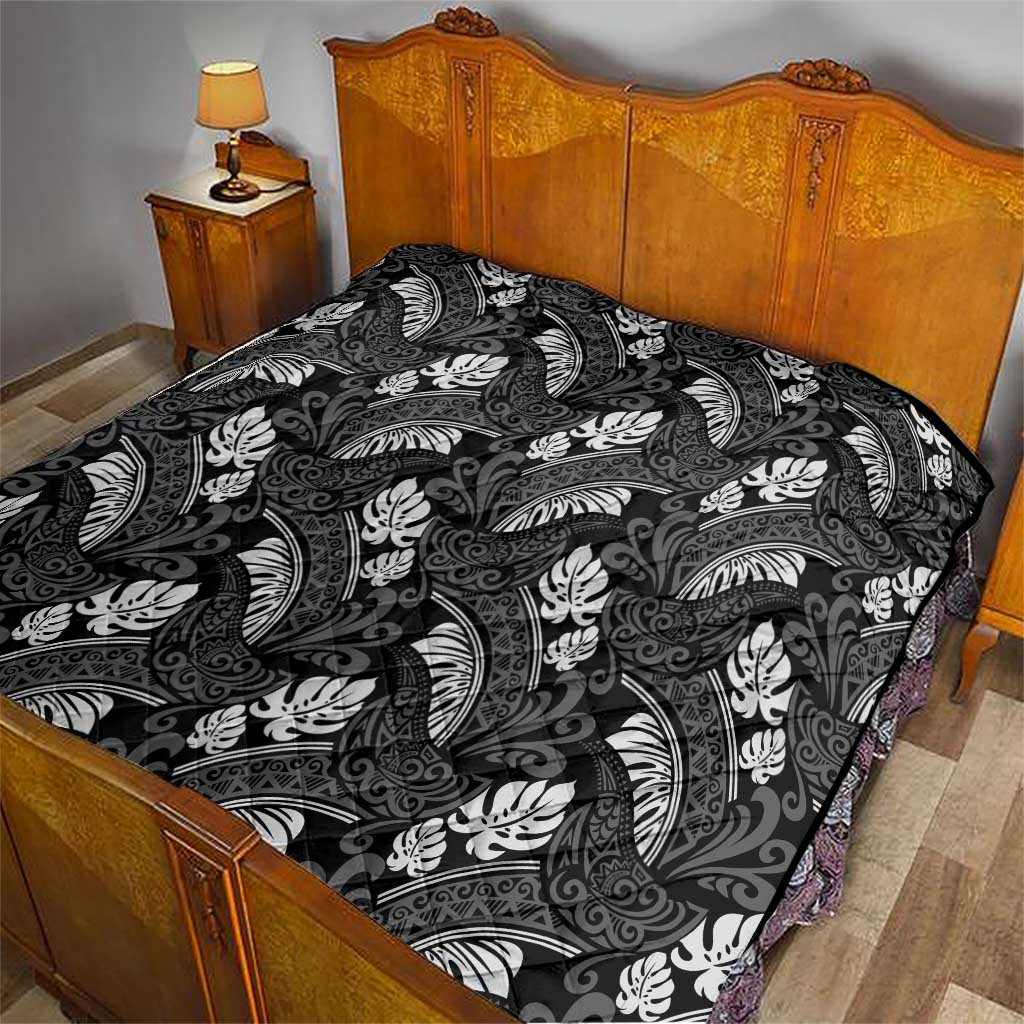 Grayscale Monstera Quilt Polynesian Tribal Pattern - Polynesian Pride
