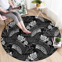 Grayscale Monstera Round Carpet Polynesian Tribal Pattern - Polynesian Pride