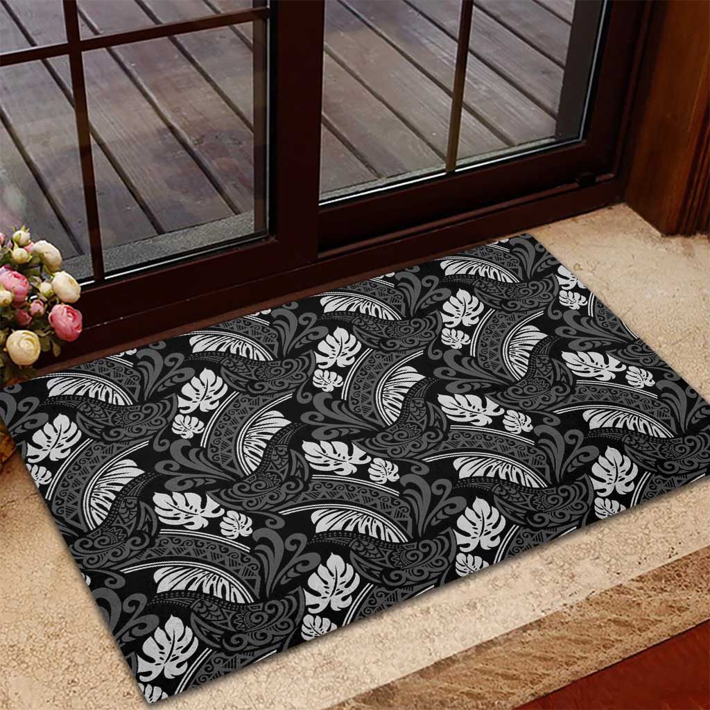 Grayscale Monstera Rubber Doormat Polynesian Tribal Pattern - Polynesian Pride