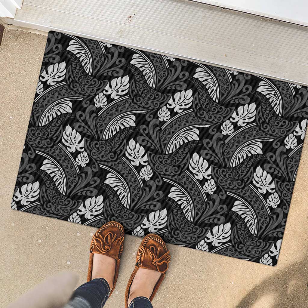 Grayscale Monstera Rubber Doormat Polynesian Tribal Pattern - Polynesian Pride