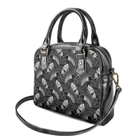Grayscale Monstera Shoulder Handbag Polynesian Tribal Pattern - Polynesian Pride