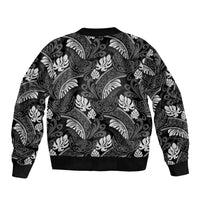 Grayscale Monstera Sleeve Zip Bomber Jacket Polynesian Tribal Pattern - Polynesian Pride
