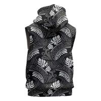 Grayscale Monstera Sleeveless Zip Hoodie Polynesian Tribal Pattern - Polynesian Pride