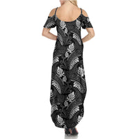 Grayscale Monstera Summer Maxi Dress Polynesian Tribal Pattern - Polynesian Pride