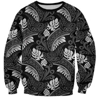 Grayscale Monstera Sweatshirt Polynesian Tribal Pattern - Polynesian Pride