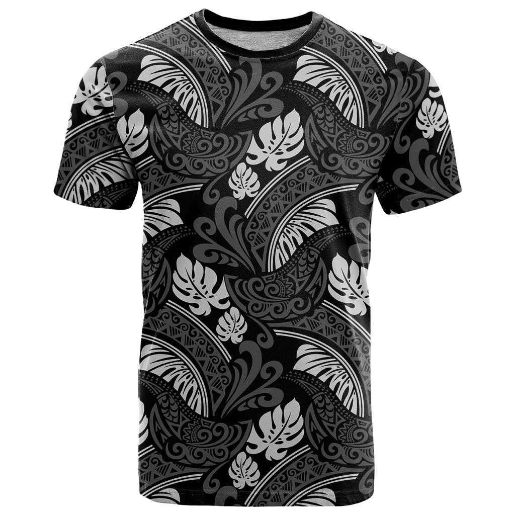 Grayscale Monstera T Shirt Polynesian Tribal Pattern - Polynesian Pride