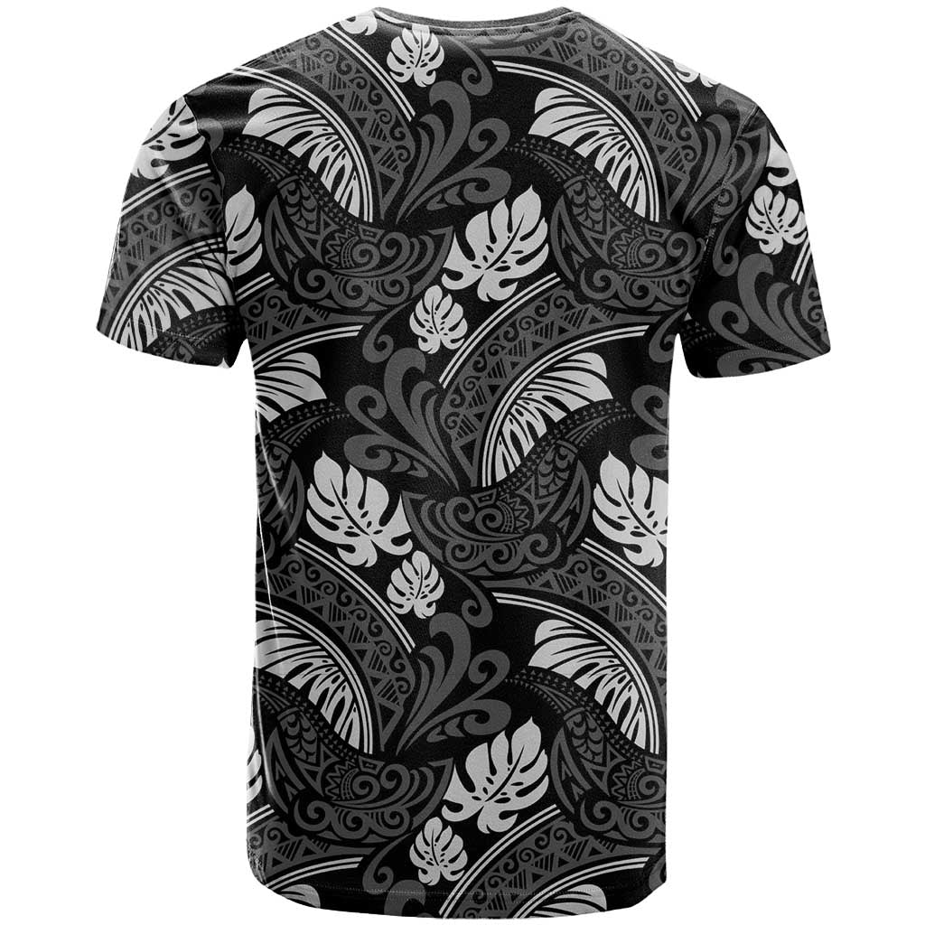 Grayscale Monstera T Shirt Polynesian Tribal Pattern - Polynesian Pride
