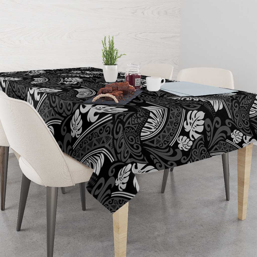 Grayscale Monstera Tablecloth Polynesian Tribal Pattern - Polynesian Pride