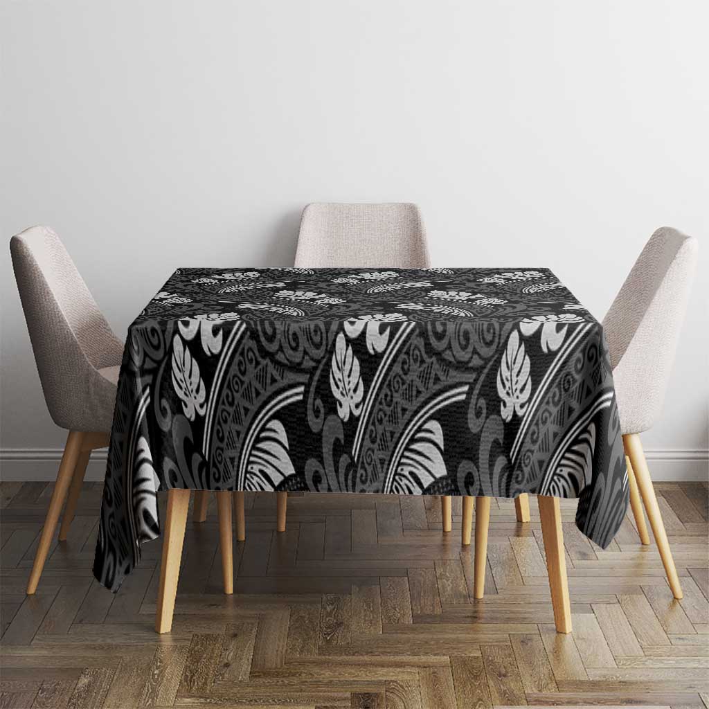 Grayscale Monstera Tablecloth Polynesian Tribal Pattern - Polynesian Pride