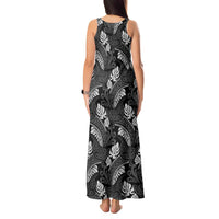 Grayscale Monstera Tank Maxi Dress Polynesian Tribal Pattern - Polynesian Pride
