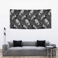Grayscale Monstera Tapestry Polynesian Tribal Pattern - Polynesian Pride